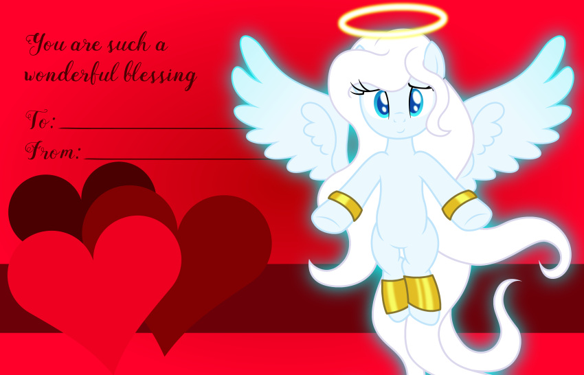 &lt;3 angel angel_pony anklet badumsquish bangle blue_eyes bracelet fan_character flying glowing halo hi_res holidays jewelry solo valentine's_day valentines_day_card wings zophiel_(oc)