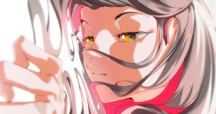 1girl absurdres brown_hair chisaka_airi close-up colored_inner_hair expressionless highres kuroi_enpitsu long_hair looking_down lying multicolored_hair orange_eyes phase_connect pink_hair simple_background solo virtual_youtuber