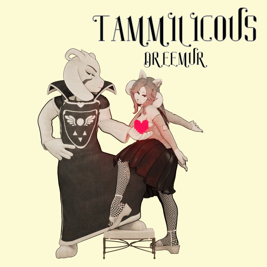 album_cover anthro asriel_dreemurr asriel_dreemurr_(god_form) bottomwear bovid caprine clothing cover duo felid feline female fleetwood_mac hi_res male male/female mammal monster robe skirt temmie_(undertale) undertale undertale_(series)