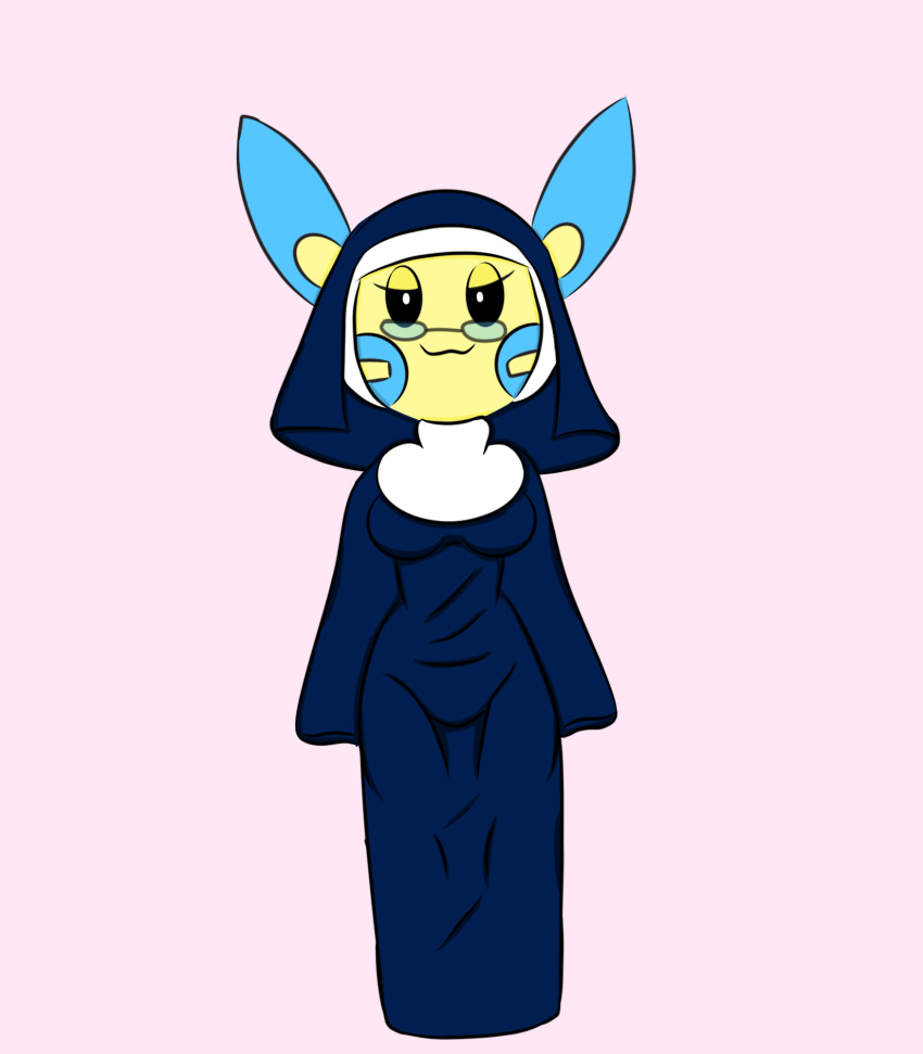 anthro female generation_3_pokemon hi_res humanoid minun nintendo nun nun_outfit pokemon pokemon_(species) riverxa solo