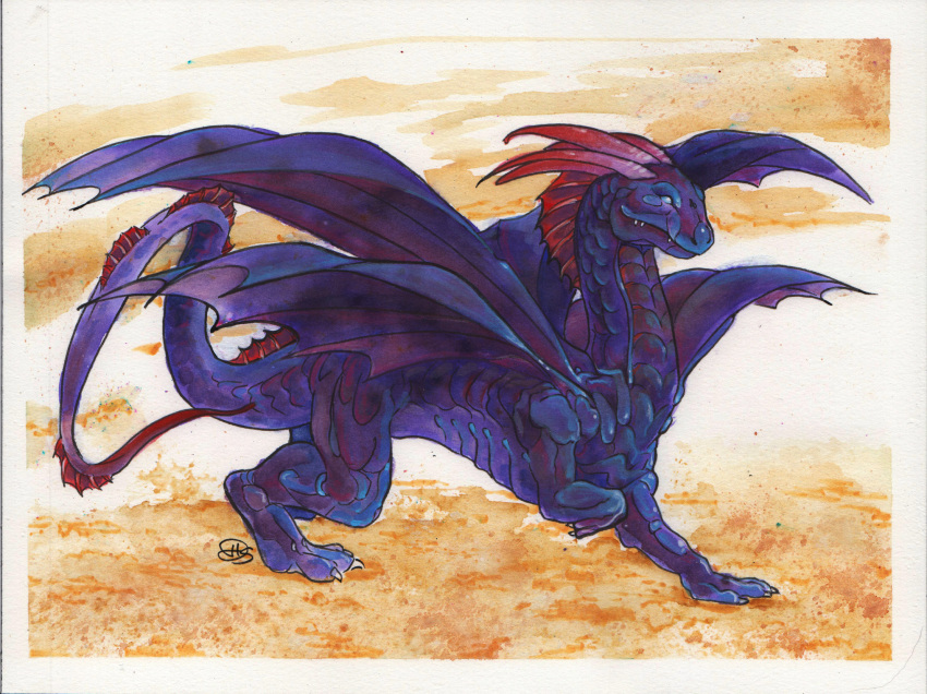 2023 4_wings ambiguous_gender blue_body blue_eyes blue_scales claws dhstein dragon feral hi_res horn multi_wing red_body red_scales scales solo wings
