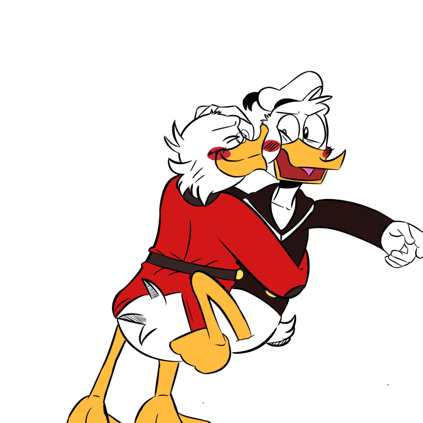 age_difference anatid anseriform anthro avian bird blush blush_lines disney donald_duck duck ducktales ducktales_(2017) duo hi_res holding_person incest_(lore) kissing_cheek male male/male older_male scrooge_mcduck sinfulbearrings younger_male