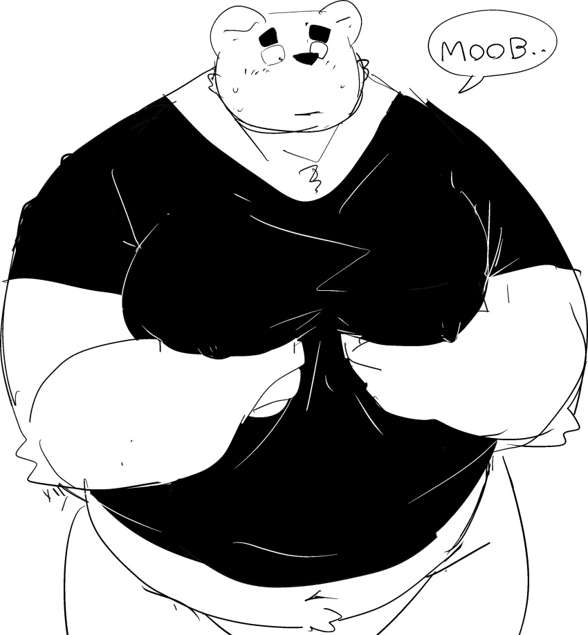 2023 absurd_res anthro bear belly big_belly clothing dumdum hi_res kemono male mammal moobs navel overweight overweight_male shirt solo text topwear