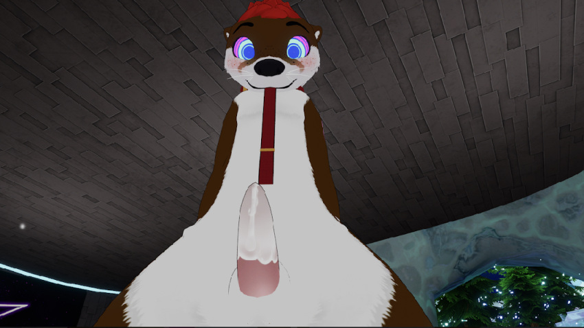 anthro awtter awtter_(species) bodily_fluids collar cum cum_drip cumshot dominant dominant_male dripping ejaculation genital_fluids humanoid hypnosis leash male mammal mind_control mustelid otter owner rileytheotter smile solo spiral_eyes submit vrchat