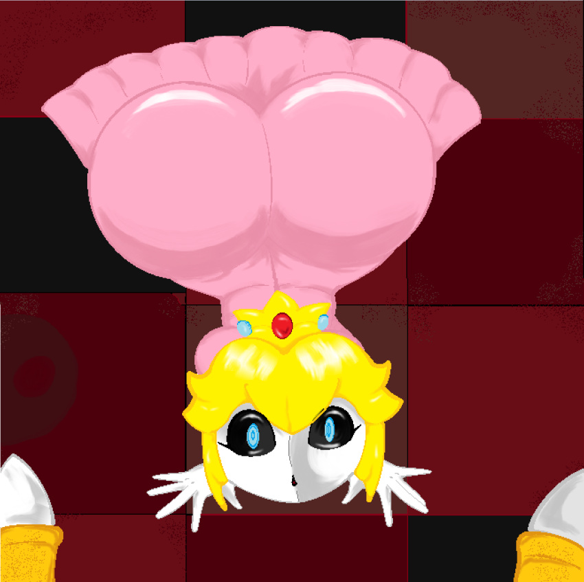 blonde_hair blue_eyes bowser butt clothing duo feet female hair hi_res human hypnosis koopa lil_scooter56 looking_at_viewer male male/female mammal mario_bros mask mind_control nintendo princess_peach scalie shadow shyguy toes