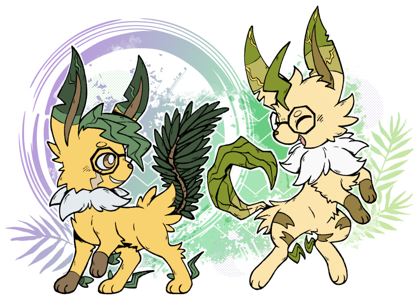 absurd_res eeveelution electric eyewear fan_character generation_1_pokemon generation_4_pokemon glasses grass hi_res invalid_tag jolteon leafeon mane nintendo ouroborotter pine_(disambiguation) plant pokemon pokemon_(species) pokemon_mystery_dungeon pokemon_oc