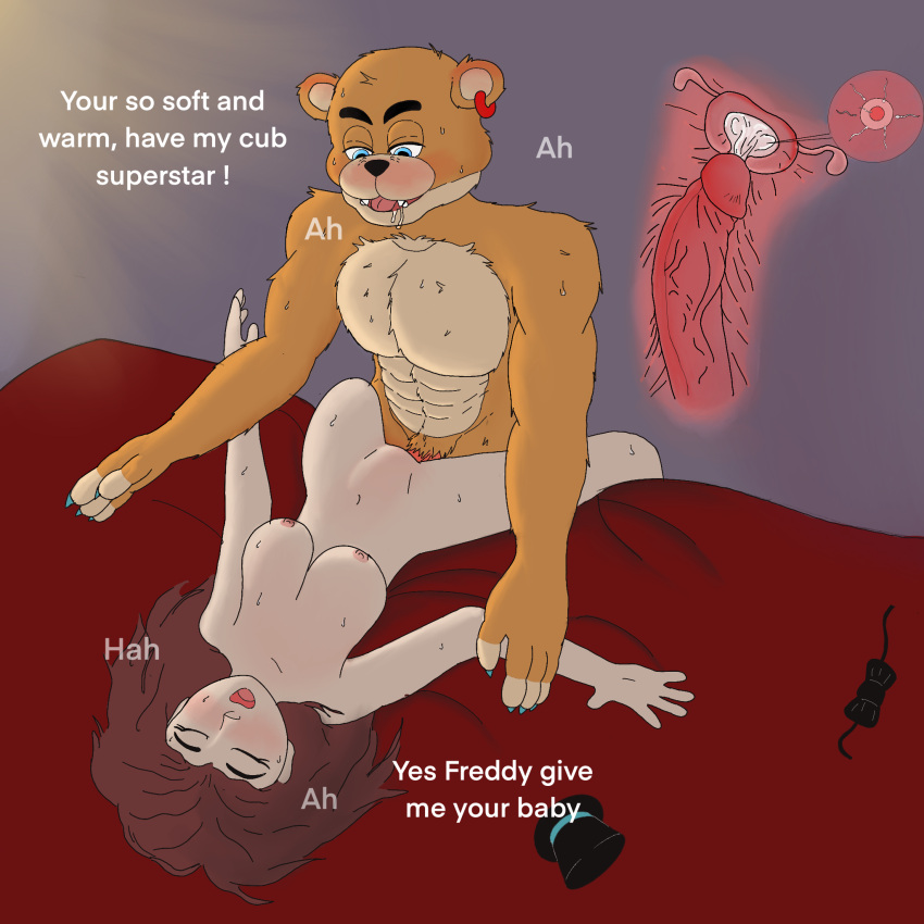 anthro anthro_penetrating anthro_penetrating_human female five_nights_at_freddy's five_nights_at_freddy's:_security_breach glamarts23 glamrock_freddy_(fnaf) hi_res human human_on_anthro human_penetrated impregnation interspecies male male/female mammal penetration pubes scottgames sex steel_wool_studios
