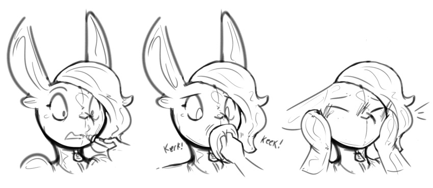 absurd_res animate_inanimate anthro blush duo female hair helixjack hi_res inflatable lagomorph leporid living_inflatable living_latex loss_of_speech mammal monochrome mouthless rabbit sketch solo_focus transformation