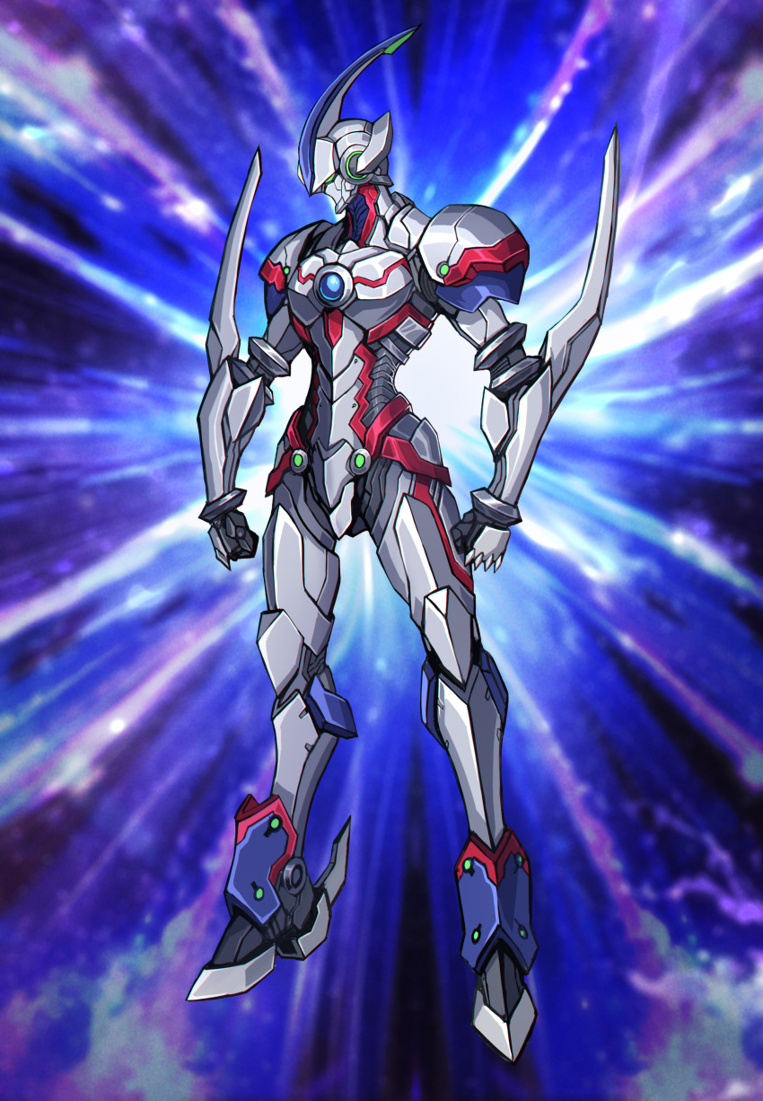 1boy 3ok absurdres adapted_costume alternate_universe arm_blade crossover elemental_hero_neos full_body fusion highres male_focus photo-referenced power_armor standing superhero ultra_series ultraman_(hero's_comics) ultraman_suit weapon yu-gi-oh! yu-gi-oh!_gx