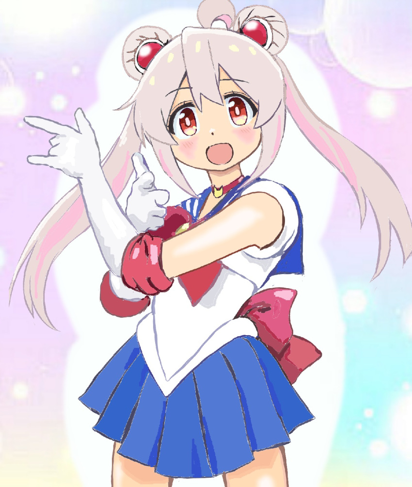 1girl bishoujo_senshi_sailor_moon cosplay genderswap genderswap_(mtf) highres keimizumori long_hair onii-chan_wa_oshimai! open_mouth oyama_mahiro pointing pointing_at_viewer sailor_moon sailor_moon_(cosplay) solo standing tsukino_usagi twintails