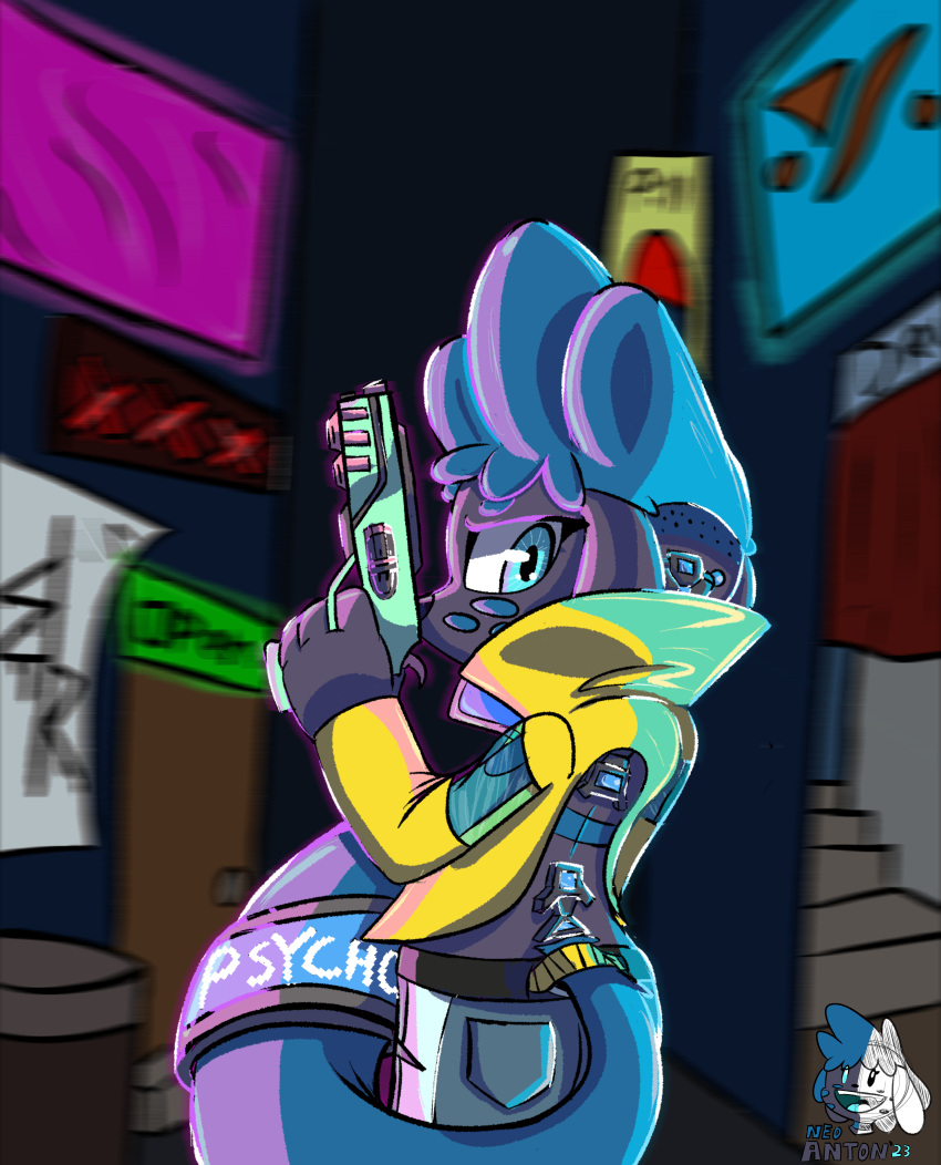 2099 absurd_res anthro cartoon colorful cyber_(disambiguation) furry gun hi_res invalid_tag neoanton_(artist) punk ranged_weapon weapon