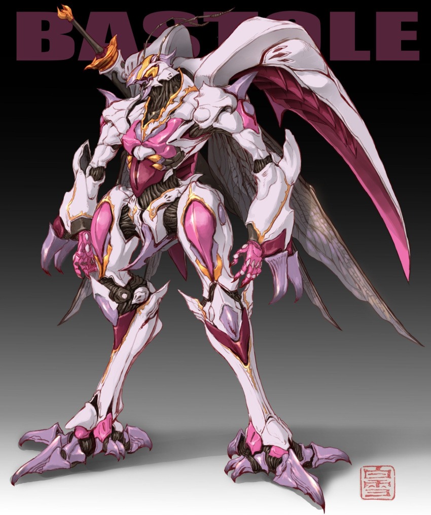 character_name dunbine full_body gradient_background highres looking_to_the_side maeda_hiroyuki mecha no_humans open_hands redesign robot science_fiction seisenshi_dunbine shadow sheath sheathed solo standing sword weapon