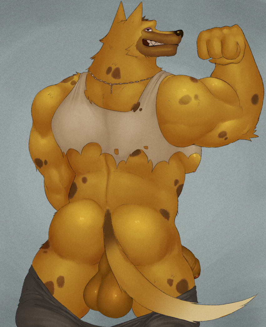 animal_crossing anthro biceps canid canine canis fleshformomo fur hi_res hyena kyle_(animal_crossing) male mammal muscular muscular_anthro muscular_male nintendo solo spots spotted_body spotted_fur wolf