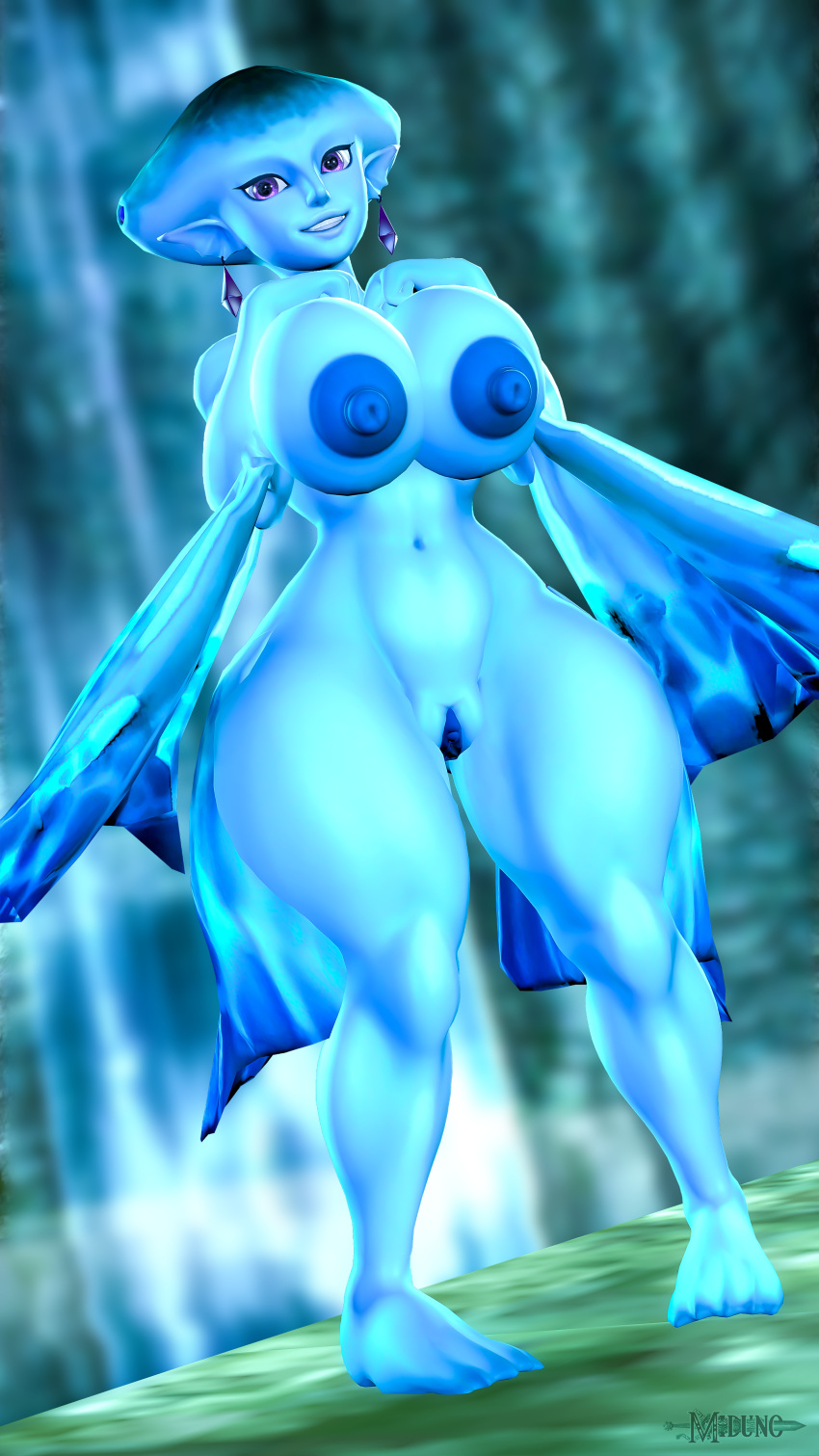 3d_(artwork) absurd_res animal_humanoid anthro big_breasts big_butt big_pussy bodily_fluids breasts butt digital_media_(artwork) female fish fish_humanoid genital_fluids genitals hi_res humanoid marine marine_humanoid mature_female miduno mommy_long_legs nintendo ocarina_of_time princess_ruto pussy pussy_juice smile solo source_filmmaker the_legend_of_zelda thick_thighs waterfall wide_hips zora