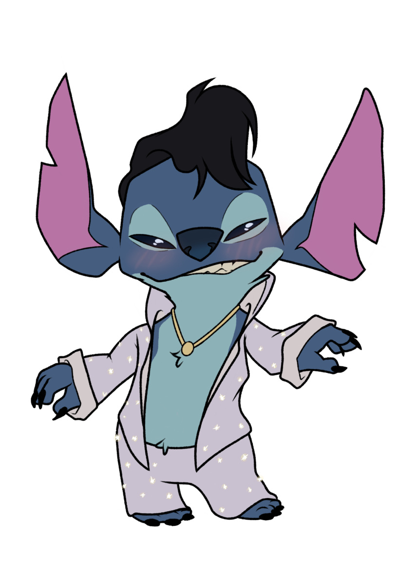 alien anthro blue_body blue_fur blue_nose blush claws clothed clothing digital_media_(artwork) disney experiment_(lilo_and_stitch) feet fingers fur hi_res lilo_and_stitch male nate_foster notched_ear smile solo stitch_(lilo_and_stitch) toes tuft