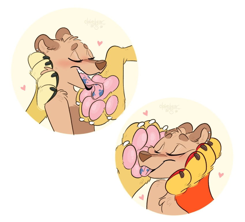 &lt;3 anthro bear blush feet female female_licking_male foot_fetish foot_lick foot_on_face foot_on_head foot_play group hi_res licking male male/female male_feet mammal pawpads paws soles strawbear submissive submissive_female toes tongue tongue_out trio