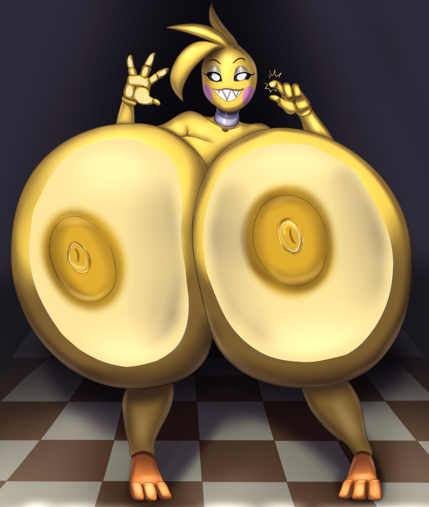 against_surface animatronic anthro areola avian beakless bedroom_eyes big_breasts bird black_sclera blues64 blush blush_stickers breast_squish breasts breasts_on_glass brown_areola brown_nipples chicken female five_nights_at_freddy's five_nights_at_freddy's_2 galliform gallus_(genus) hand_on_glass hi_res huge_breasts hyper hyper_breasts looking_at_viewer machine marauder6272 narrowed_eyes nipples non-mammal_breasts nude on_glass phasianid robot scottgames seductive smile solo squish toy_chica_(fnaf) white_eyes yellow_body