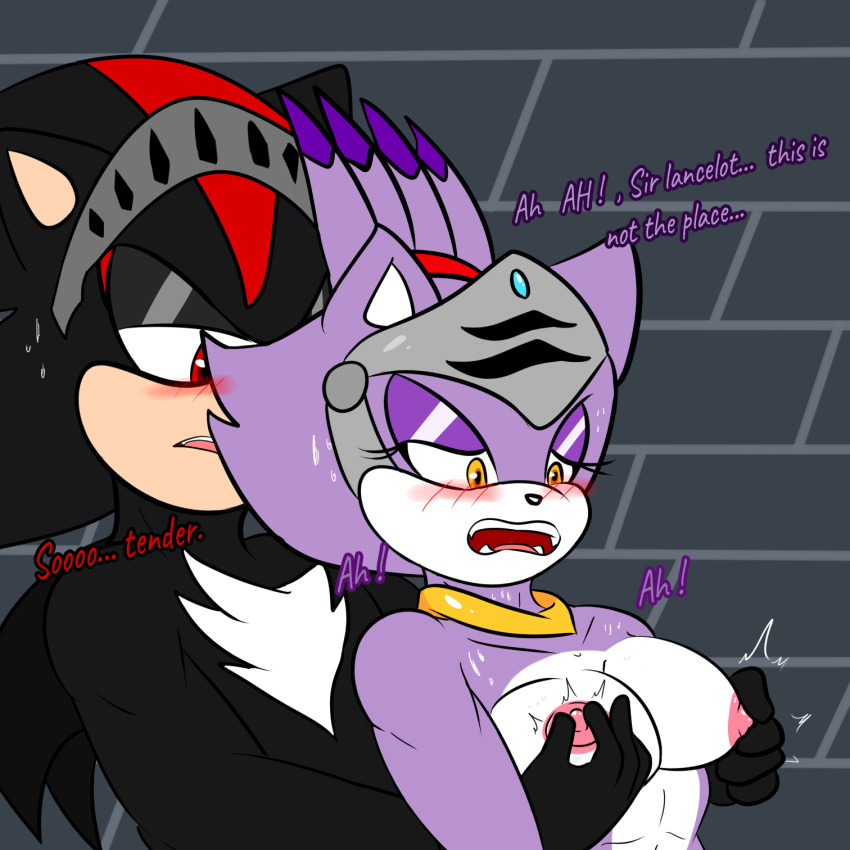 big_breasts blaze_the_cat blush breasts duo female feral hi_res male male/female nipple_fetish nipple_pinch nipple_play pinch sega shadow_the_hedgehog sir_lancelot_(sonic_and_the_black_knight) sir_percival_(sonic_and_the_black_knight) sonic_and_the_black_knight sonic_storybook_series sonic_the_hedgehog_(series) soulyagami64