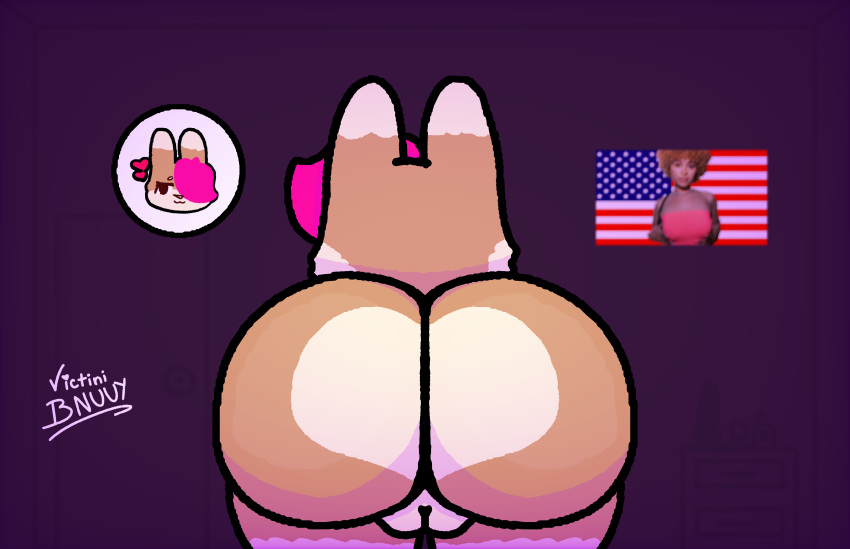 absurd_res anthro big_butt brown_body butt butt_heart female first_person_view hi_res ice_spice lagomorph leporid mammal nude rabbit simple_background solo solo_focus stars_and_stripes united_states_of_america vicky_bnuuy victini_bnuuy