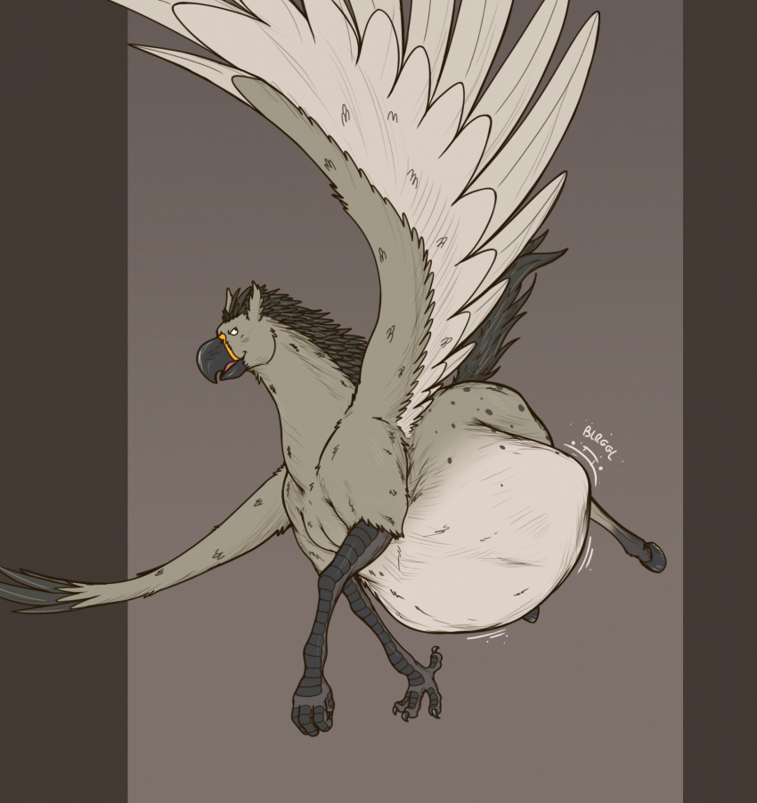 after_vore avian beak black_mane digestion european_mythology feral feral_pred flying fur greek_mythology grey_body grey_fur hi_res hippogriff hooves male male_pred mane mythological_avian mythology onomatopoeia sound_effects talons text thatgryphonguy vore wings