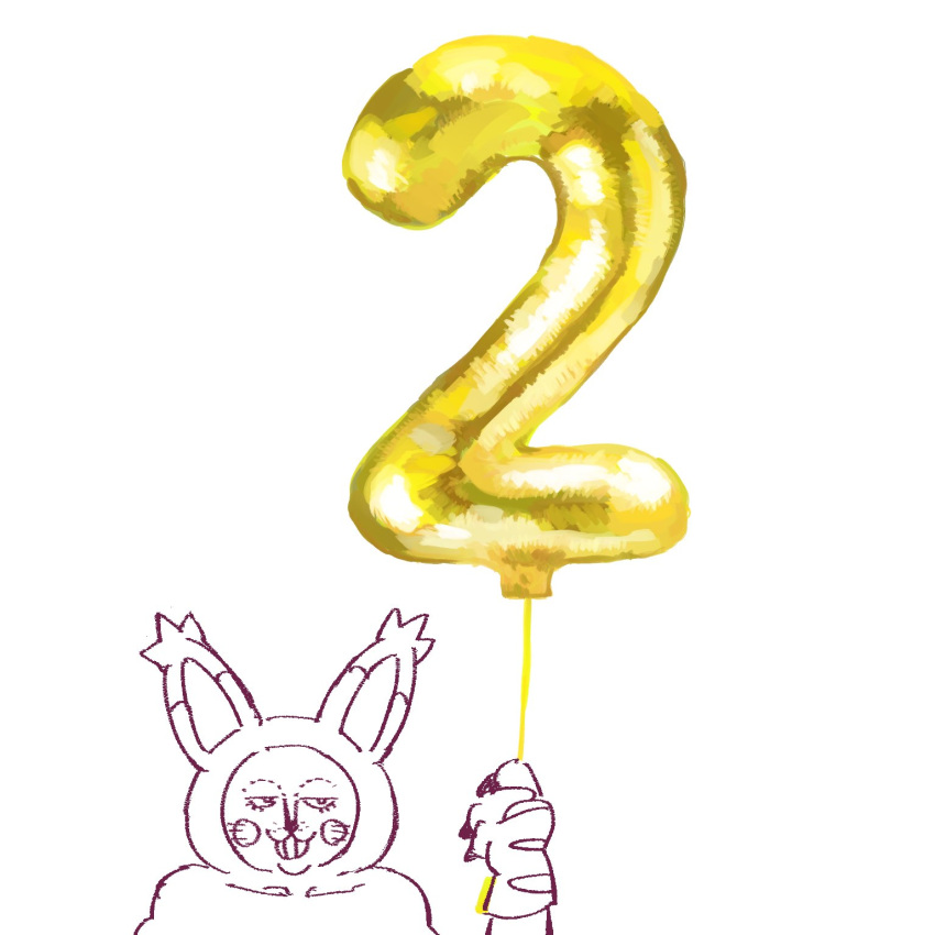 2 anniversary anthro balloon bandai_namco betsumon clothing costume digimon digimon_(species) digimon_ghost_game fursuit gloves grin gsg_rin handwear hi_res inflatable line_art male smile solo