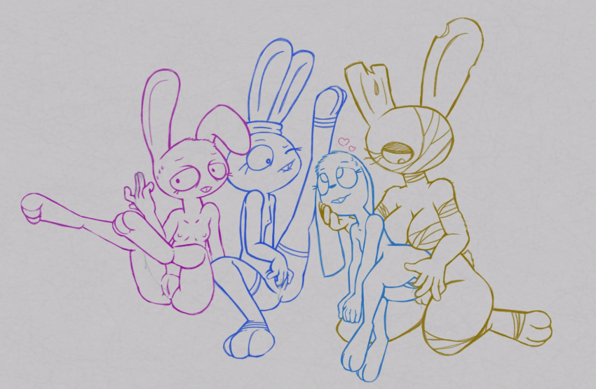 &lt;3 anthro april_marchand_may_(roommates) bandage beanie_(roommates) big_breasts bite biting_lip bodily_fluids bonbon_(roommates) bonnibel_(roommates) bonnie_(fnaf) breasts buckteeth crossgender eyelashes female female/female five_nights_at_freddy's five_nights_at_freddy's_2 five_nights_at_freddy's_3 genital_fluids genitals grey_background group hand_on_face hi_res kneeling knullox lagomorph leporid mammal masturbation nipples notched_ear nude one_eye_closed pussy pussy_juice pussy_juice_string rabbit roommates:motha scottgames simple_background small_breasts springtrap_(fnaf) sweat sweatdrop teeth thick_thighs toy_bonnie_(fnaf) wide_hips