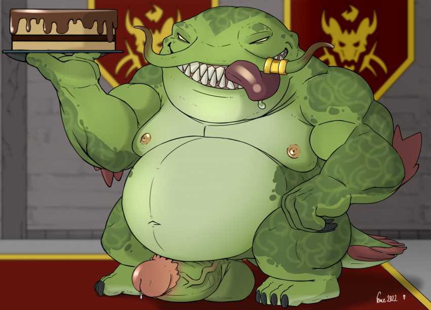 anthro balls belly bodily_fluids cake catfish demon dessert dripping fish food genitals league_of_legends male marine nipples overweight penis riot_games saliva saliva_drip solo tahm_kench_(lol) tongue tongue_out vein veiny_penis vence_(artist)