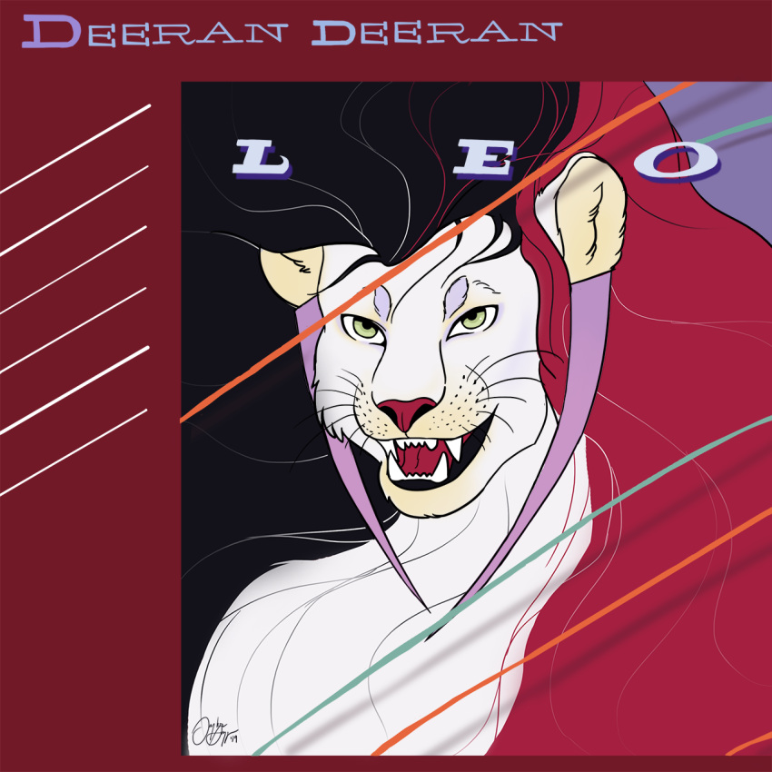 1:1 2019 80's_theme 80s_hair album_cover anthro big_hair black_hair black_lips colored cover creativecrystal dated duran_duran english_text fangs felid female fur green_eyes grey_eyes hair hi_res inner_ear_fluff lion lips looking_at_viewer mammal nude pantherine parody pink_nose red_hair retro rio_(album) signature smile solo teeth text tongue tuft whiskers white_body white_fur
