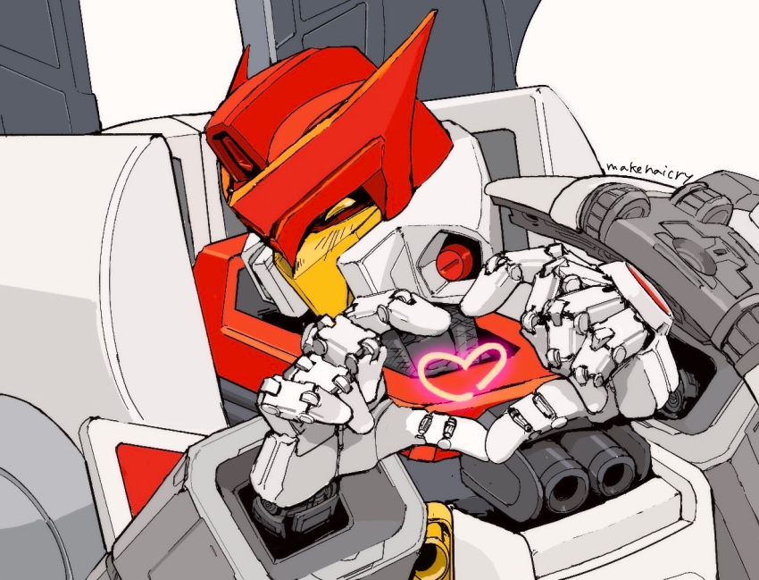 ^_^ autobot closed_eyes head_tilt heart heart_hands jetfire looking_at_viewer mecha no_humans portrait robot science_fiction solo transformers transformers_armada white_background yakui_(makenaicry)