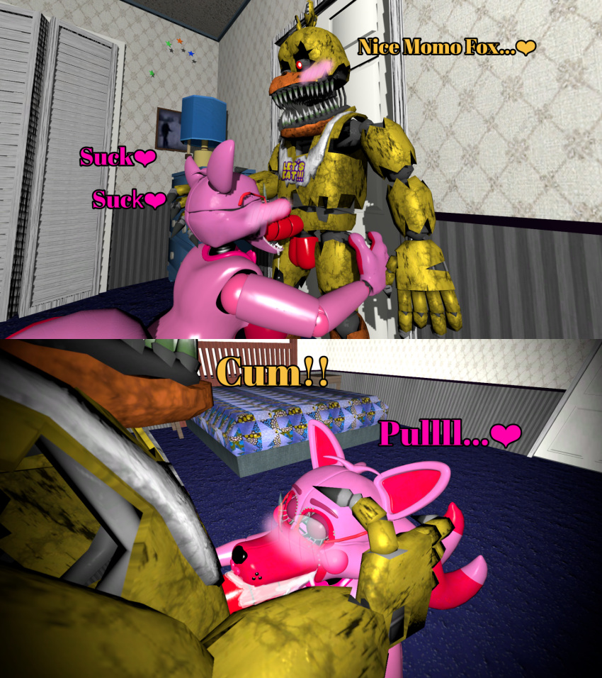 canid canine chick duo female five_nights_at_freddy's five_nights_at_freddy's_4 fox hi_res intersex intersex/female mammal nightmare_chica_(fnaf) scottgames yuuki_momofox_(artist)