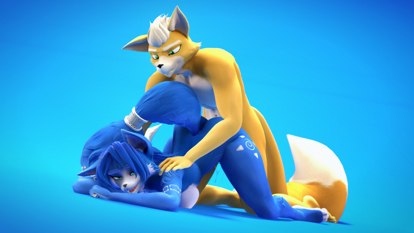 3d_(artwork) absurd_res anthro digital_media_(artwork) domibun duo female fox_mccloud hi_res krystal male male/female nintendo source_filmmaker star_fox