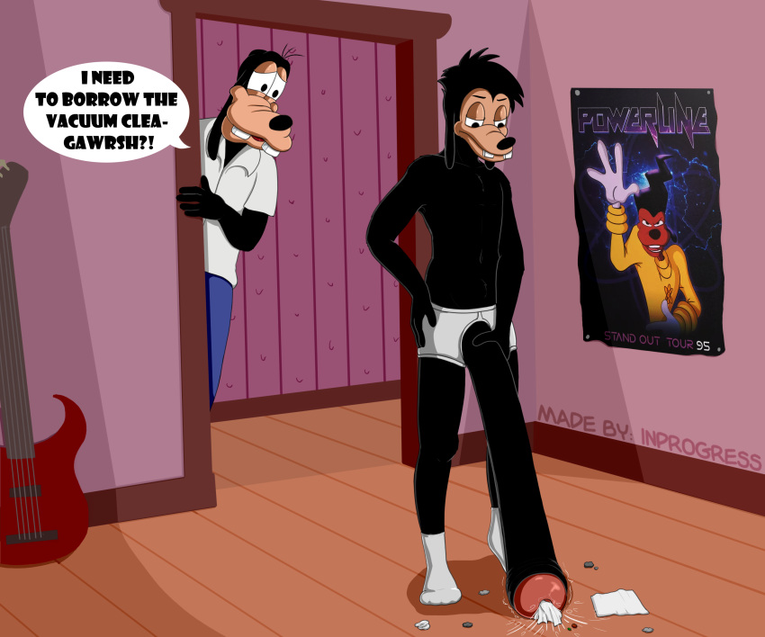 absurd_res anthro are_ya_winning_son? being_watched big_penis black_nose canid canine canis clothed clothing cock_vore detailed_background dialogue digital_media_(artwork) disney domestic_dog duo english_text erection footwear foreskin genitals glans goof_troop goofy_(disney) half-closed_eyes hi_res holding_penis huge_penis humanoid_genitalia humanoid_penis humor hyper hyper_genitalia hyper_penis inprogress long_penis looking_at_another male male/male mammal max_goof narrowed_eyes object_vore partially_retracted_foreskin penile penis penis_through_fly penis_through_underwear poking_out socks suction text underwear vacuum_penis vore white_clothing white_footwear white_socks white_underwear