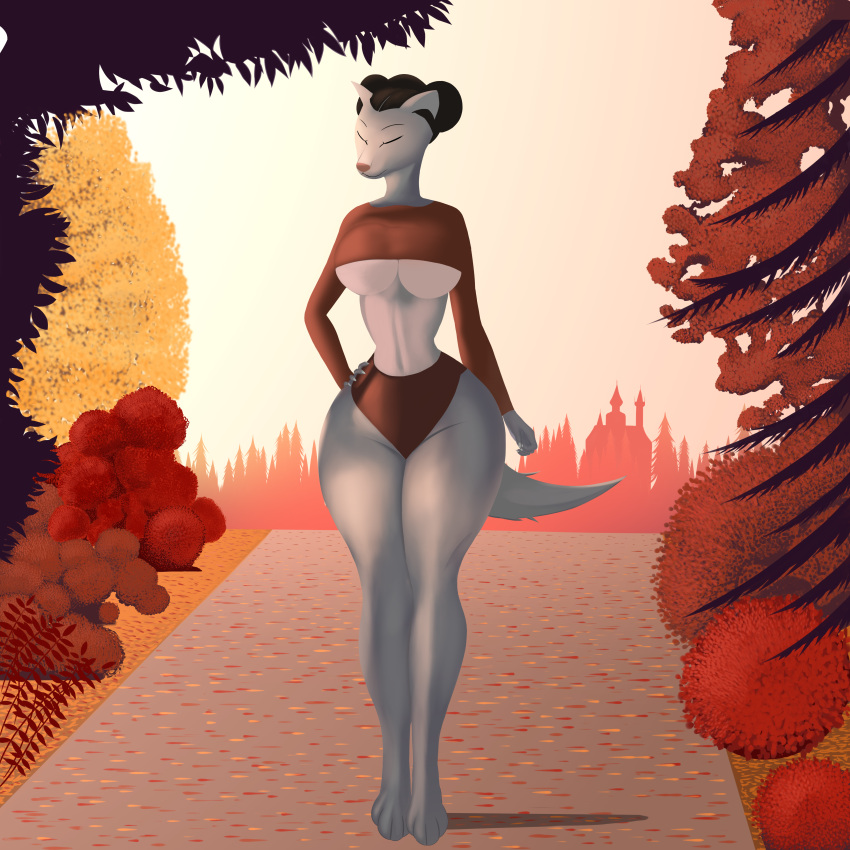 absurd_res anthro autumn canid canine canis female hi_res mammal molesondrive park solo wolf