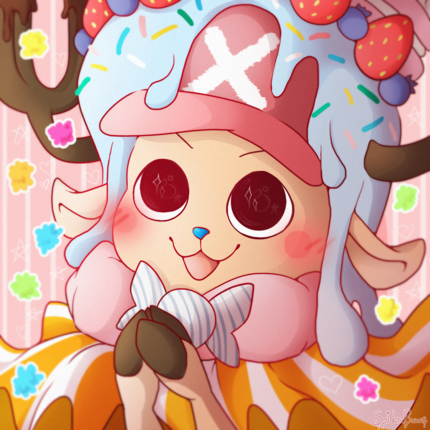 1:1 2023 antlers blue_nose blueberry_(fruit) blush clothed clothing deer digital_media_(artwork) eyebrows facial_blush food fruit hat headgear headwear hi_res hooves horn icon male mammal new_world_deer one_piece open_mouth plant reindeer shaded solo spider_bones strawberry tony_tony_chopper