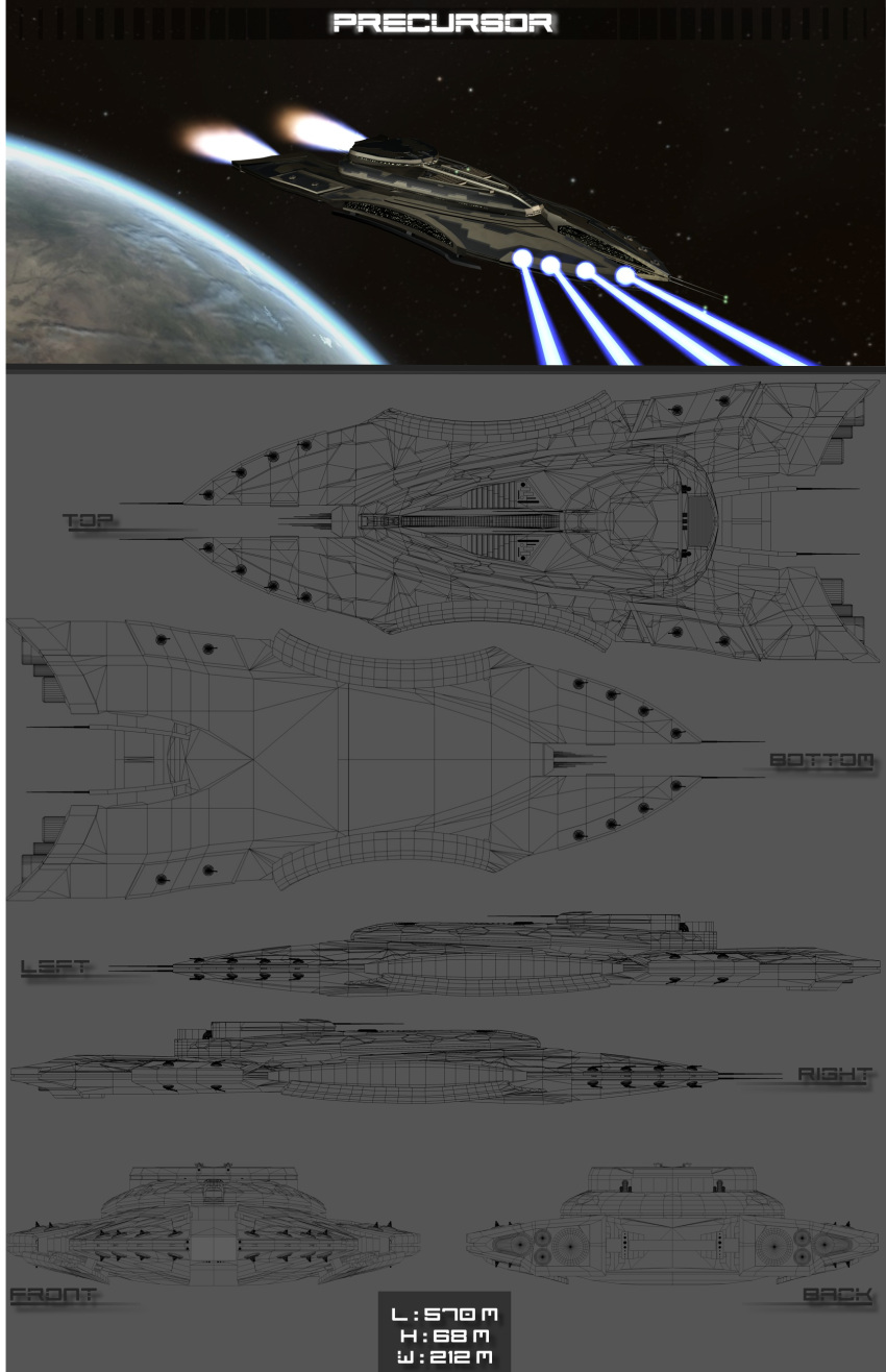 3d absurdres amarr_empire_(eve_online) battlecruiser_(eve_online) beam_cannon cannon commentary concept_art derpizzadieb emblem energy energy_beam energy_cannon eve_online firing flying from_side glowing highres in_orbit laser_cannon military_vehicle multiple_views no_humans original outdoors planet reference_sheet science_fiction sky spacecraft star_(sky) starry_sky thrusters turret vehicle_focus