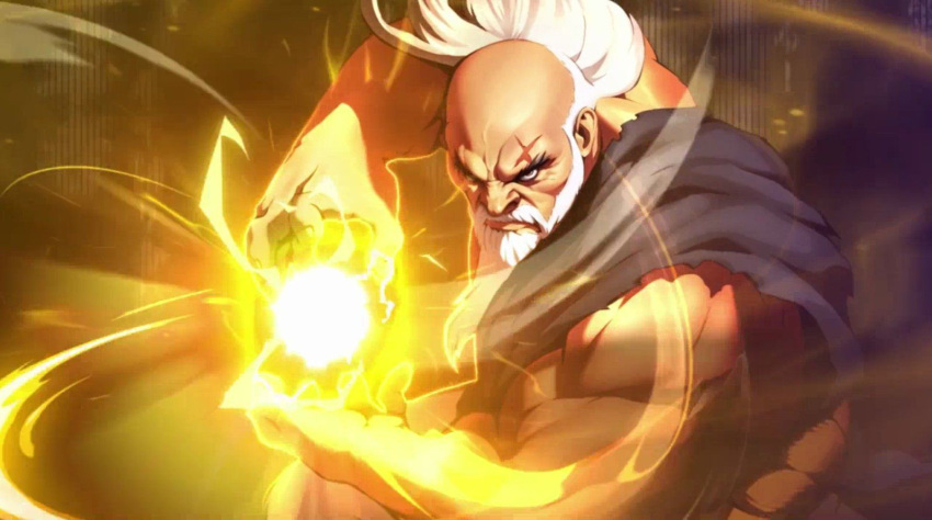 aura bald beard capcom facial_hair fireball gouken muscular muscular_male rope_belt scar scar_on_face street_fighter white_hair