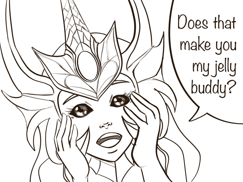 black_sclera bread-n-butter crown dialogue female happy headgear hi_res humanoid league_of_legends marine merfolk nami_(lol) riot_games sketch solo speech_bubble split_form