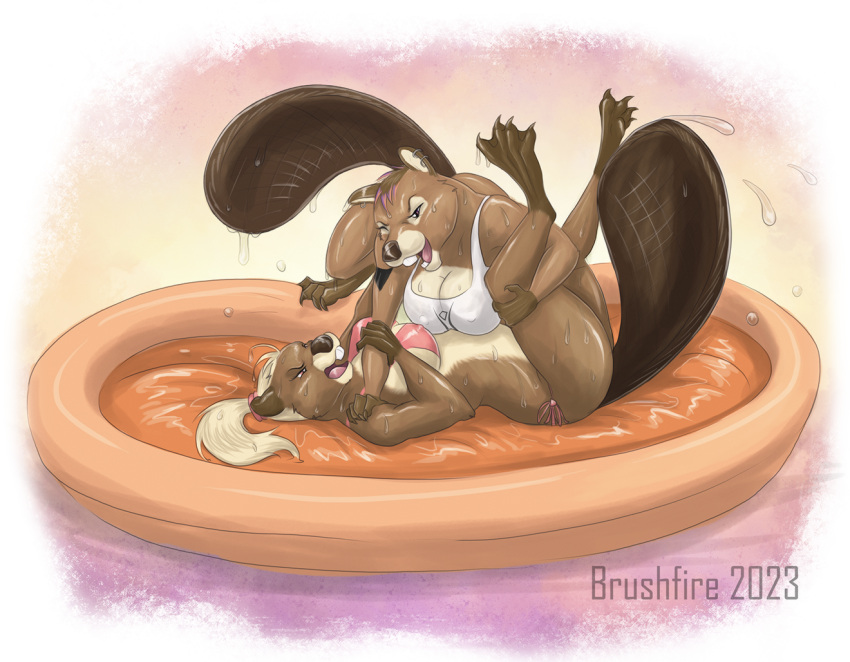 beaver brushfire inflatable lube_wrestling mammal rodent wrestling