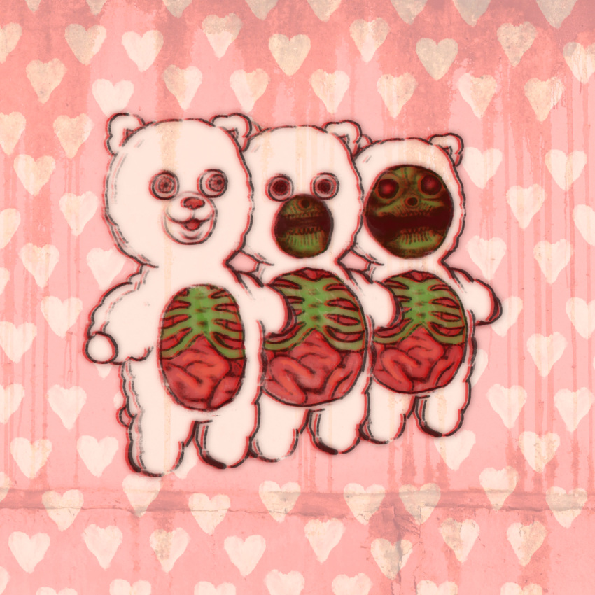 &lt;3 ambiguous_gender anthro bear bone creepy gore group guts hi_res intestines mammal nightmare_fuel organs plastiboo ribs skull skull_head smile toony trio