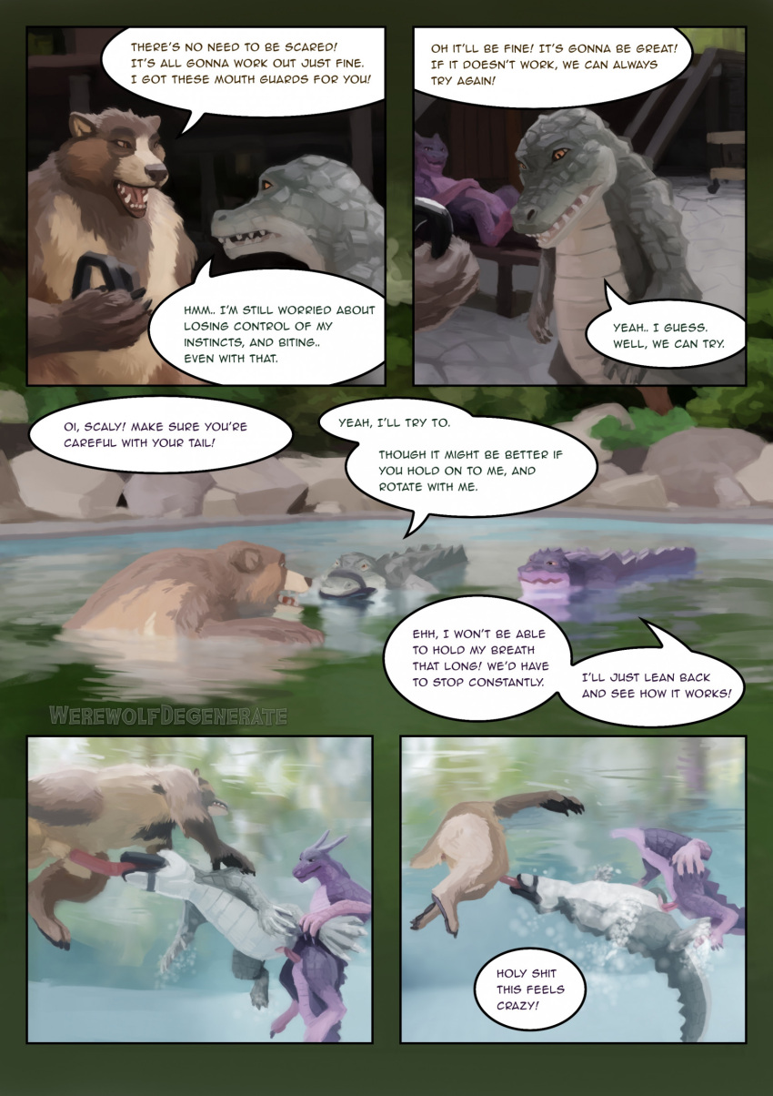 2_penises alligator alligatorid anal anal_penetration anatomically_correct anatomically_correct_cloaca anatomically_correct_genitalia anatomically_correct_penis animal_genitalia animal_penis anthro balls bear big_balls big_penis brown_bear chubby_anthro chubby_belly chubby_male cloaca comic crocodilian crocodilian_penis death_roll dragon fellatio genitals grizzly_bear group group_sex hair hemipenes hi_res kuruk_(character) male mammal mane mane_hair mouthguard multi_genitalia multi_penis oral oral_penetration penetration penile penis pool reptile scalie sex sheath slightly_chubby spitroast swimming swimming_pool threesome trio ursine ursine_penis werewolfdegenerate