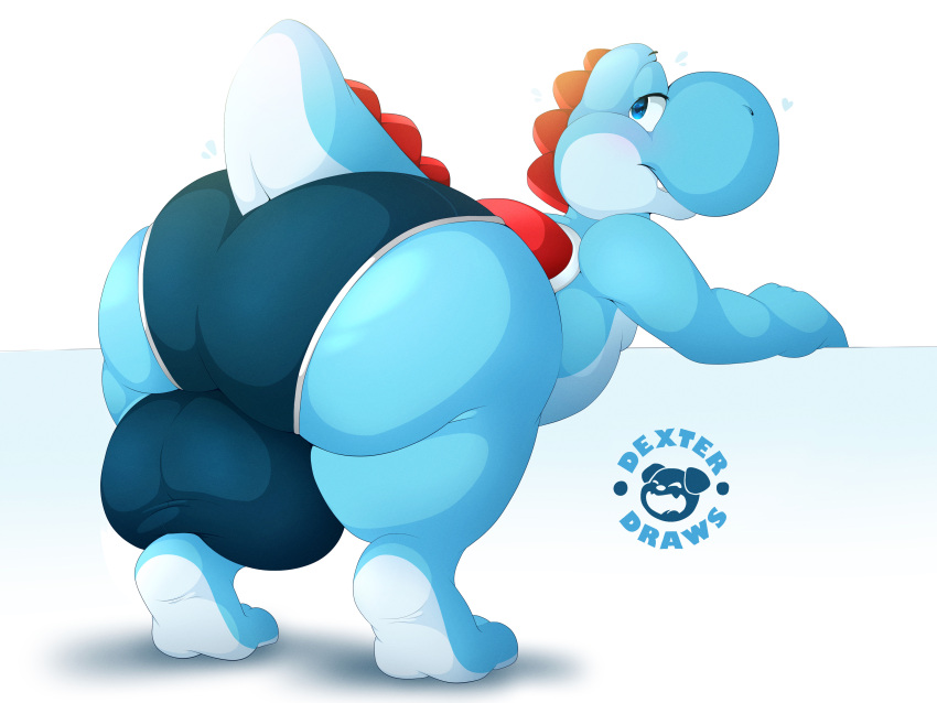 &lt;3 absurd_res anthro balls balls_on_feet barefoot bedroom_eyes belly bent_over big_balls big_belly big_bulge big_butt blue_body blue_clothing blue_eyes blue_underwear blue_yoshi blush bottomwear briefs bulge butt clothed clothing colored_seam_underwear dexter_draws digital_media_(artwork) feet feral genitals glistening half-closed_eyes hi_res huge_balls huge_bulge huge_butt huge_thighs hyper hyper_balls hyper_bulge hyper_butt hyper_genitalia looking_at_viewer looking_back male mario_bros narrowed_eyes nintendo overweight presenting presenting_hindquarters red_spikes saddle seductive simple_background slightly_chubby soles solo spikes tail teeth thick_thighs tight_underwear underwear video_games white_seam_briefs white_seam_underwear wide_hips yoshi yoshi_(character)