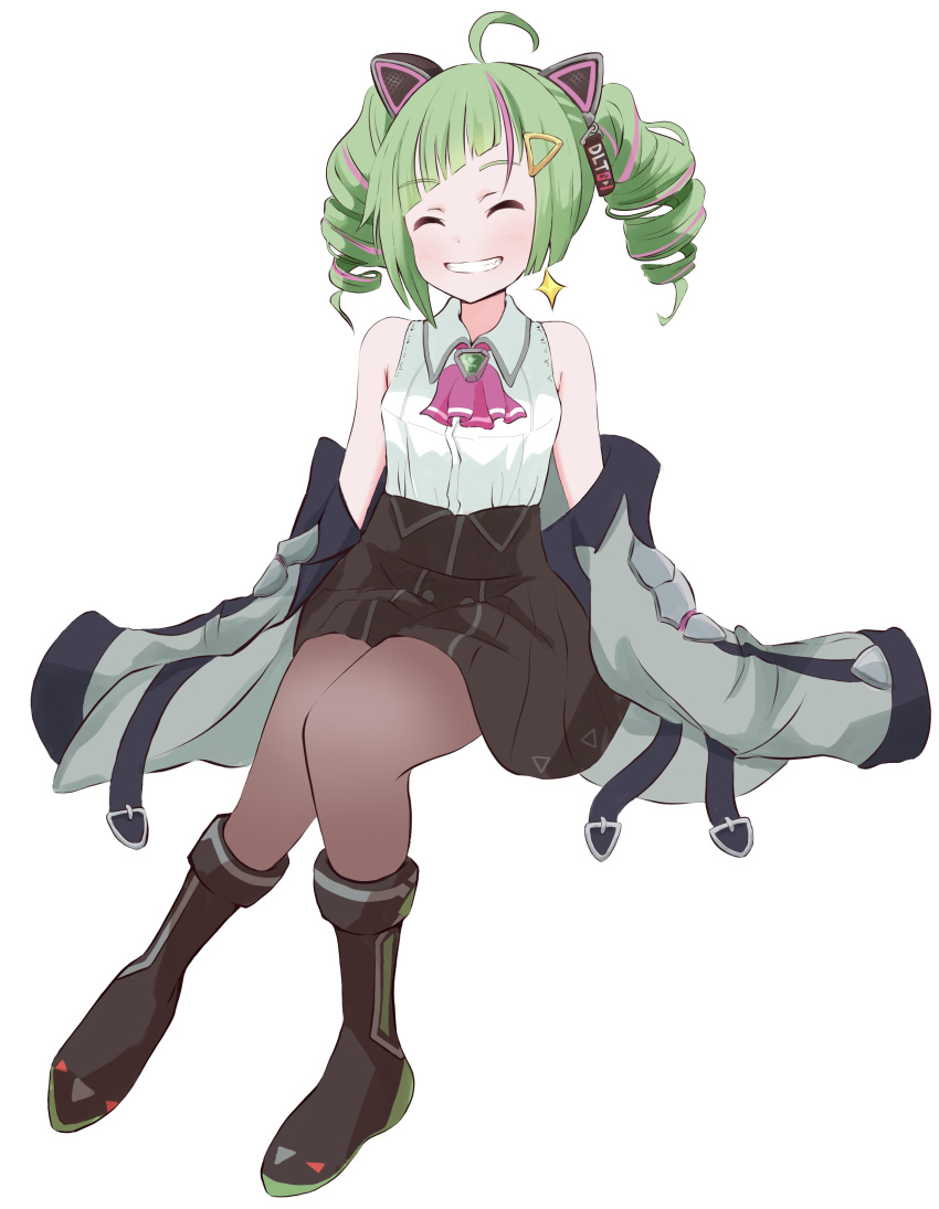 absurdres boots delutaya drill_hair gloves green_hair highres indie_virtual_youtuber ksatorium531 multicolored_hair multiple_girls twin_drills