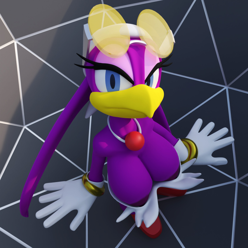 anthro areola avian beak big_breasts bird blue_eyes breasts cleavage clothed clothing digital_media_(artwork) down_blouse erintheorca eyewear female footwear glasses gloves handwear hi_res hirundinid huge_breasts looking_at_viewer nipples oscine passerine sega simple_background solo sonic_riders sonic_the_hedgehog_(series) swallow_(bird) wave_the_swallow