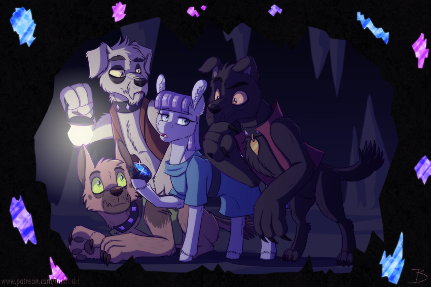 canid cavern clothing collar diamond_dog_(mlp) earth_pony equid equine female friendship_is_magic hasbro hi_res horse inuhoshi-to-darkpen lamp lantern male mammal maud_pie_(mlp) my_little_pony pony topwear underground vest