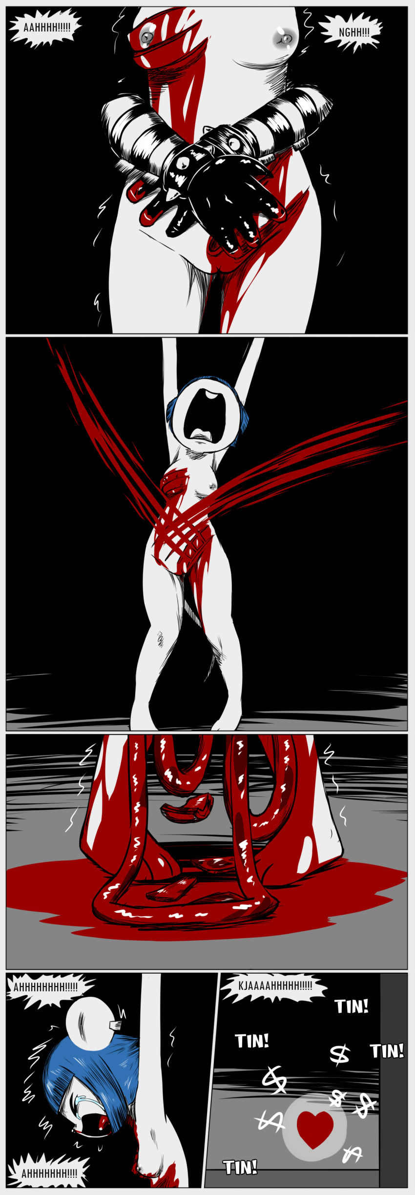 absurd_res anthro barefoot bdsm black_hair blood blood_from_mouth blood_in_mouth blood_pool blood_splatter blue_hair bodily_fluids bondage border bound bracelet breast_wound breasts buckteeth claws clothed clothing comic crying dark darkness disembowelment duo dying e254e ear_piercing ear_ring fatal fatal_wound feet female female/female genitals gloves gore goth grey_border guts gutted hair hands_tied handwear helpless hi_res intestines jewelry kidnapping killing knock-kneed livestream mammal markings medium_breasts morbid mouse murid murine nipples nude on_display organs pain piercing pigeon_toed procyonid pussy raccoon ring_piercing rodent ryona screaming sketchy snuff speech_bubble spiked_bracelet spikes tail tearing tears teeth torture white_body wounded