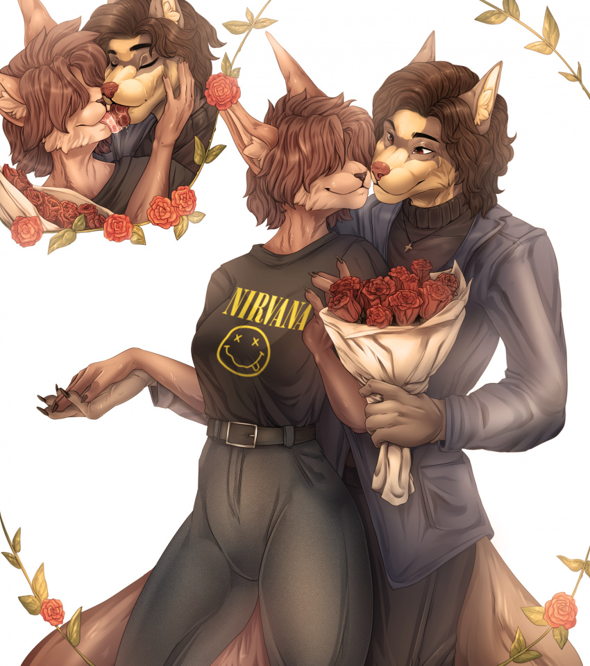 2023 anthro breasts brown_body brown_eyes brown_fur clothed clothing digital_media_(artwork) duo eyebrows eyelashes female fur hi_res inner_ear_fluff kissing kristiana_puff smile tuft