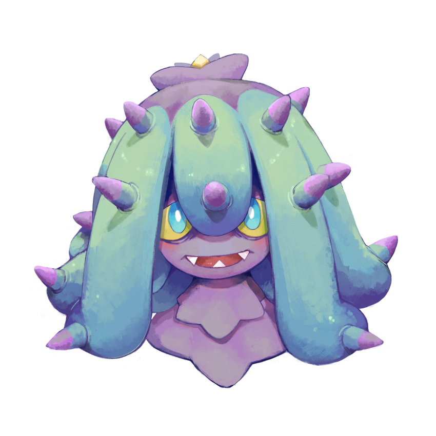 :d absurdres aqua_eyes blush bright_pupils colored_sclera commentary_request full_body highres looking_at_viewer mareanie no_humans open_mouth pokemon pokemon_(creature) simple_background smile sohodo99916 solo white_background white_pupils yellow_sclera