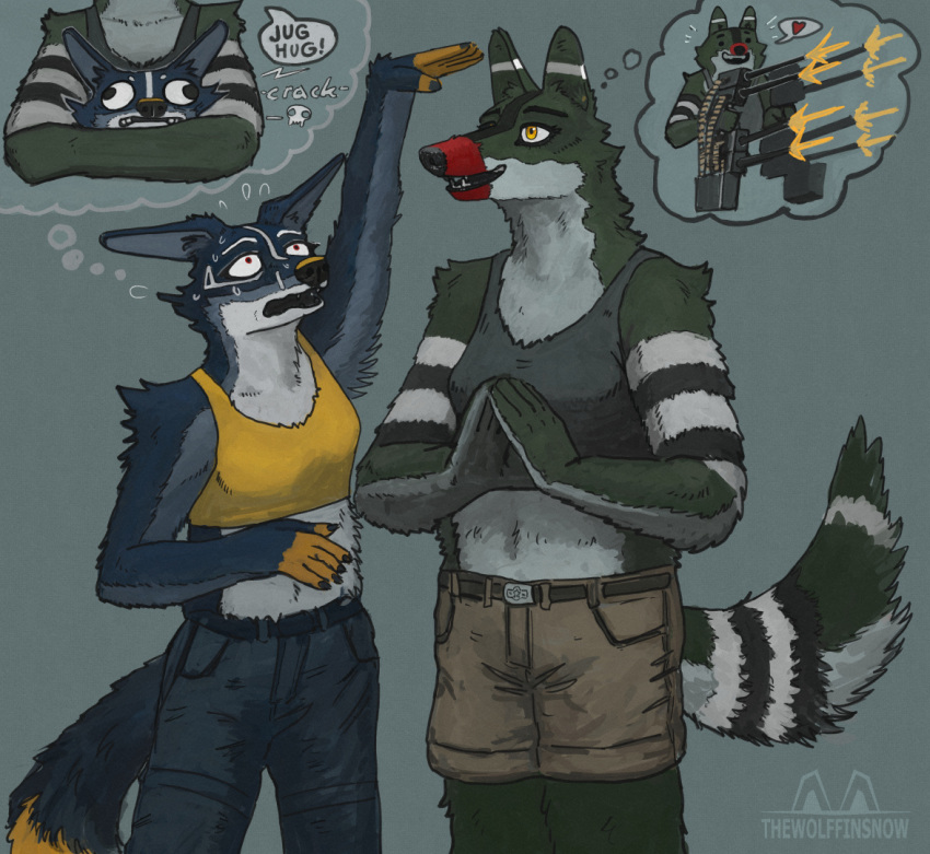 alternate_species anthro breasts canid canine canis clothed clothing digital_media_(artwork) duo female humanoid humanoidized mammal p-47_thunderbolt planes text thewolffinsnow thought_bubble thoughts wolf world_war_2