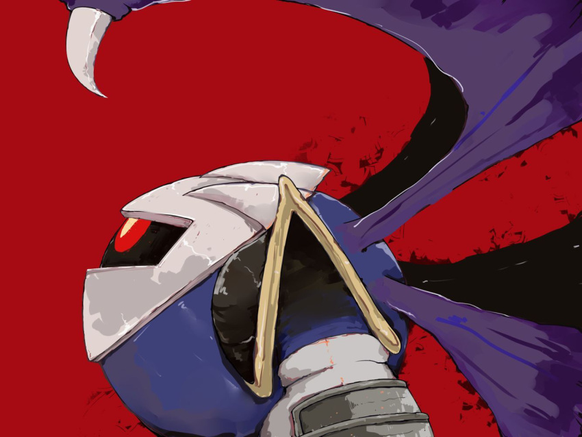 1boy 93nasu alternate_eye_color commentary_request kirby_(series) looking_up male_focus mask meta_knight red_background red_eyes simple_background solo wings