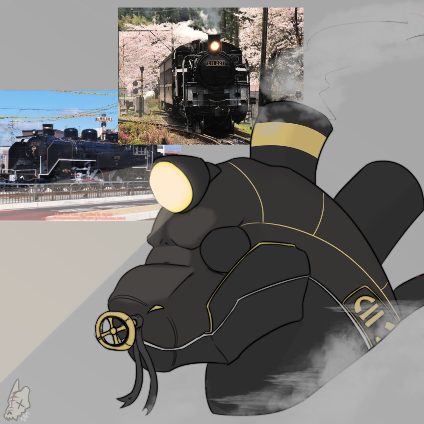 1amwolfram 2023 absurd_res black_body black_ribbon digital_drawing_(artwork) digital_media_(artwork) dragon eyeless feral gold_markings grey_background headlights headshot_portrait hi_res hitachi_rail how_to_dragon_your_train hybrid japan japanese japanese_national_railways jnr_class_c11 kawasaki kisha_seizo light light_beam living_machine living_train living_vehicle locomorph locomotive machine male markings meme monotone_body number oigawa_railway photo portrait reference_image reptile ribbons scalie signature silver_markings simple_background smoke smokestack solo steam steam_locomotive train valve_(mechanical) vehicle